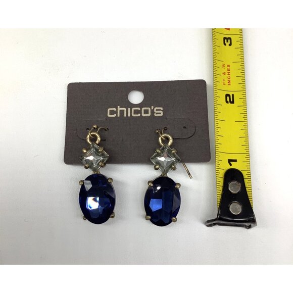Chicos Enya Blue & Clear Crystal Dangle Earrings NWT - Picture 5 of 5